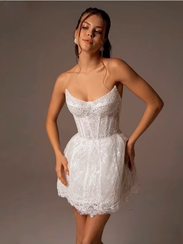 Vintage A-Line Lace Appliques Mini Wedding Dress For Women Simple High Neck Illusion Long Sleeves Gown Short Dress Customized 4 Vintage A-Line Lace Appliques Mini Wedding Dress For Women Simple High Neck Illusion Long Sleeves Gown Short Dress Customized - Bild 4