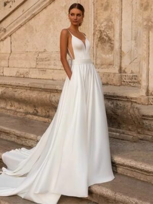 Elegant Wedding Dress For Woman Sweetheart-Neck A-Line Spaghetti Straps Open Back Bride Gown Train Vestidos De Novia Customized