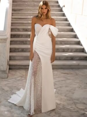 Sexy Mermaid Wedding Dress 2025 Sequined One-Shoulder Sweetheart Split Pleat Open Back Bridal Gowns Vestidos De Noiva Customized