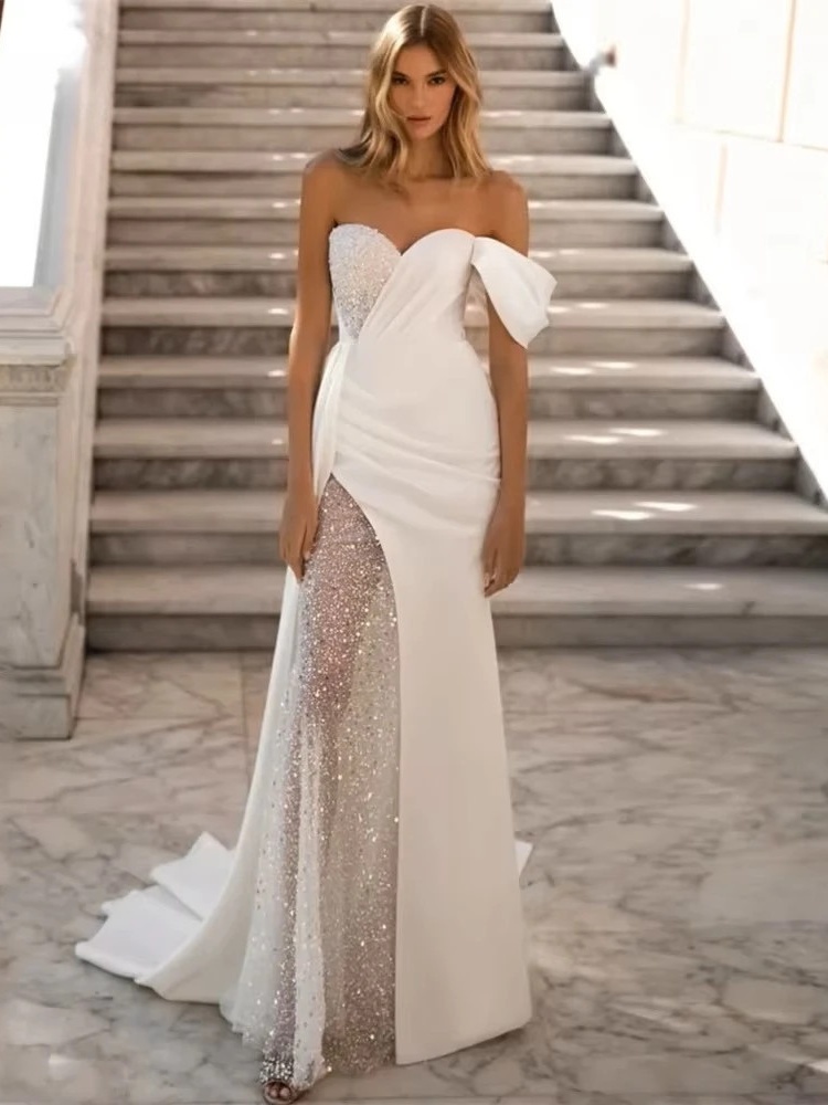 Sexy Mermaid Wedding Dress 2025 Sequined One-Shoulder Sweetheart Split Pleat Open Back Bridal Gowns Vestidos De Noiva Customized 1 Sexy Mermaid Wedding Dress 2025 Sequined One-Shoulder Sweetheart Split Pleat Open Back Bridal Gowns Vestidos De Noiva Customized