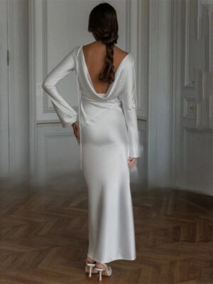 Alternative view of Classic Long Sleeve Mermaid Wedding Dresses Women 2025 O-Neck Open Back Ankle-Length Bridal Gown Vestidos De Noiva Customized