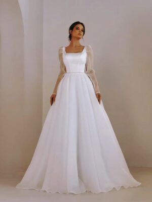 SoDigne A-line Organza Wedding Dresses Square Collar Full Sleeves Bridal Dress Long 2025 Wedding Gown Robe De Mairee ﻿Customized