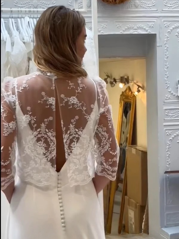 SoDigne Mermaid Satin Wedding Dresses Sleeveless Bridal Dress with Lace Shawl Long Bride Gown vestidos de novia Customized 3 SoDigne Mermaid Satin Wedding Dresses Sleeveless Bridal Dress with Lace Shawl Long Bride Gown vestidos de novia Customized - Bild 3