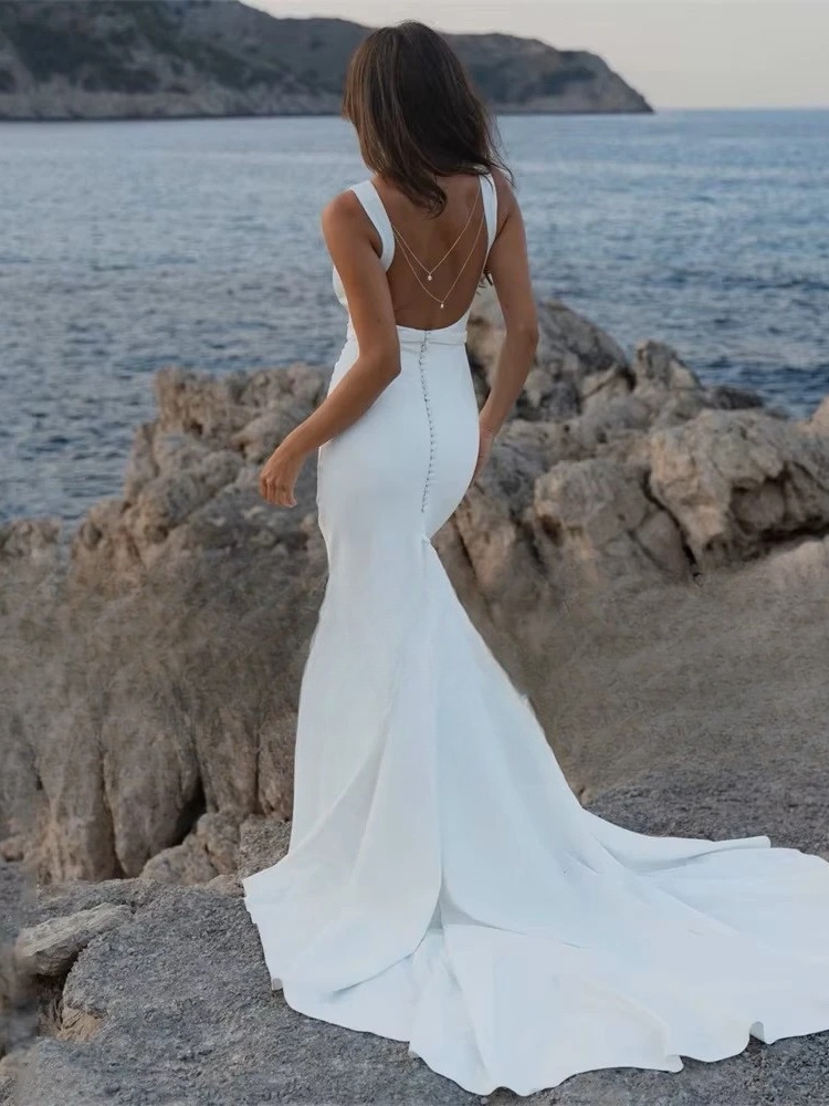Classic Mermaid Wedding Dress 2025 O-Neck Sleeveless Open Back Spaghetti Straps Bridal Gown Train Vestido De Noiva Customized 2 Classic Mermaid Wedding Dress 2025 O-Neck Sleeveless Open Back Spaghetti Straps Bridal Gown Train Vestido De Noiva Customized - Bild 2