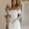 Simple A-Line Mini Wedding Dresses Elegant Long Sleeves Pleat Pearls Strapless Sexy Backless with Lace Up Short Gowns Customized 7 S602a6d18a3f842818353bbc03ed86429U1 Cropped