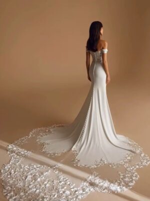 Alternative view of SoDigne Mermaid Off Shoulder Wedding Dresses Full Sleeves Lace Appliques Bridal Dress Soft Satin Bride Gown vestidos de novia ﻿