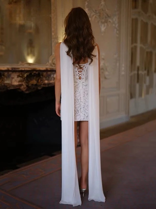 Vintage Mermaid Lace Appliques Mini Wedding Dress Simple Strapless Pleat Spaghetti Straps Sexy Backless Lace Up Gowns Customized 2 Vintage Mermaid Lace Appliques Mini Wedding Dress Simple Strapless Pleat Spaghetti Straps Sexy Backless Lace Up Gowns Customized - Bild 2