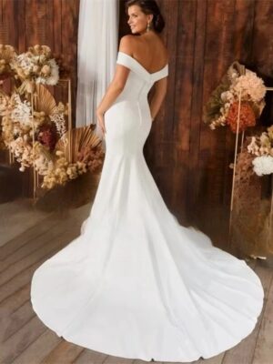 Alternative view of Elegant Mermaid Wedding Dress Women Open Back Off The Shoulder Sweetheart Simple Bridal Gown Train Vestidos De Noiva Customized