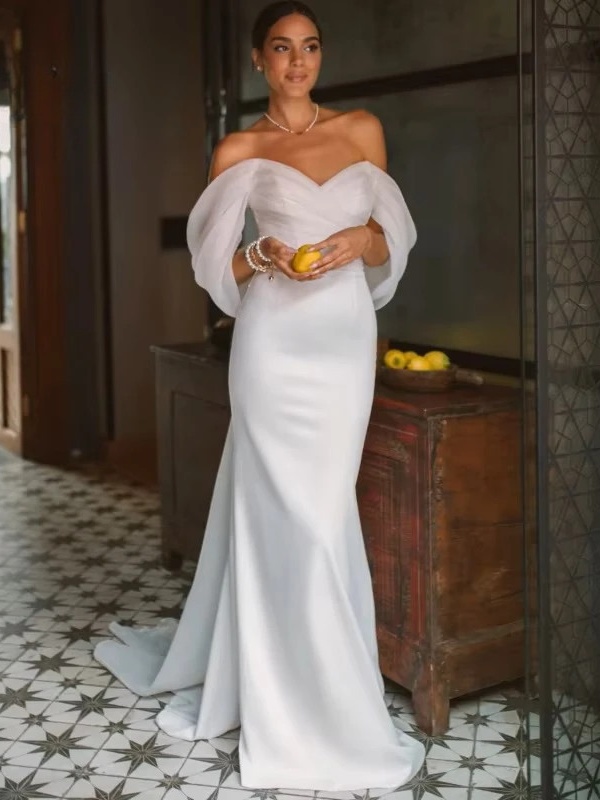 Elegant Sweetheart Mermaid Wedding Dress Women White Off The Shoulder Open Back Bridal Gown Train Vestidos De Novia Customized 1 Elegant Sweetheart Mermaid Wedding Dress Women White Off The Shoulder Open Back Bridal Gown Train Vestidos De Novia Customized