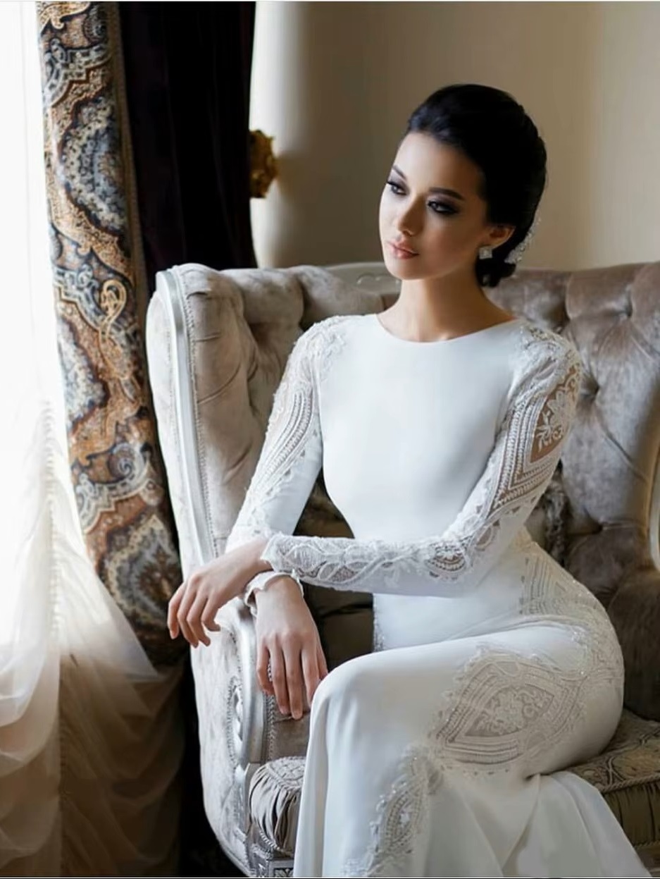 SoDigne Muslim Mermaid Satin Lace Wedding Dresses For Women 2023 Long Sleeves Arabic Bridal Dress Elegant Bride Gown Customized 2 SoDigne Muslim Mermaid Satin Lace Wedding Dresses For Women 2023 Long Sleeves Arabic Bridal Dress Elegant Bride Gown Customized - Bild 2