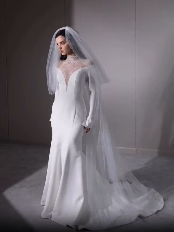 SoDigne Mermaid Lace/Satin Bride Dresses High Neck Full Sleeves Wedding Dress Long Bridal Gowns vestidos de novia Customized 3 SoDigne Mermaid Lace/Satin Bride Dresses High Neck Full Sleeves Wedding Dress Long Bridal Gowns vestidos de novia Customized - Bild 3