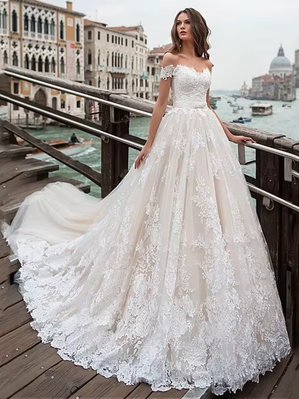 Fantastic Tulle A-line Wedding Dresses Off Shoulder Lace Appliques Princess Boho Wedding Gowns Lace Up Bridal Gown Customized 1 Fantastic Tulle A-line Wedding Dresses Off Shoulder Lace Appliques Princess Boho Wedding Gowns Lace Up Bridal Gown Customized