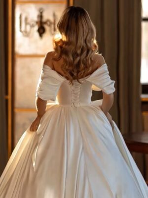 Alternative view of SoDigne Satin Simple Wedding Dresses Off Shoulder Sleeveless A-line Bride Gown Long Lace Up Bridal Dress vestidos de novia