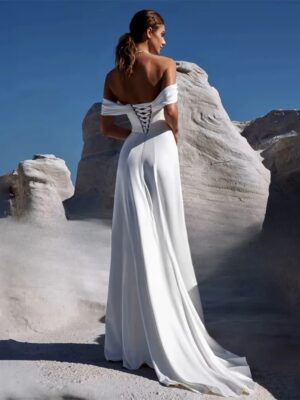 Alternative view of Elegant Off The Shoulder Mermaid Wedding Dress Strapless Pleat Side Slit Open Back Bridal Gown Train Vestido De Noiva Customized