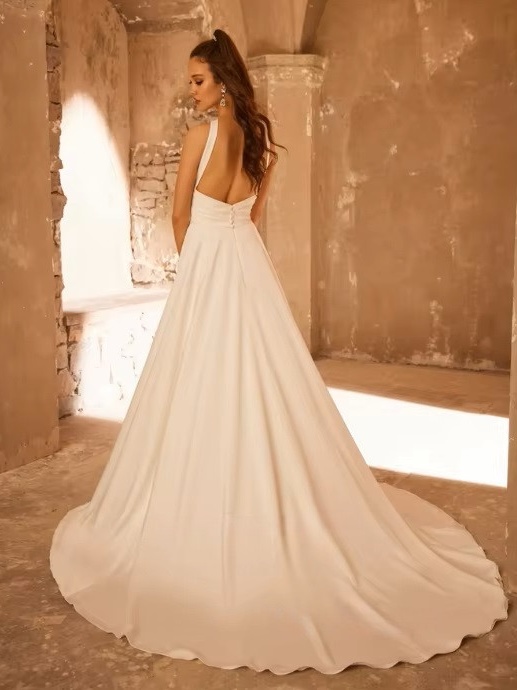 SoDigne Satin Simple Bride Dresses A-line Halter Sleeveless Beach Wedding Dress Boho Bridal Gowns vestidos de novia 2024 2 SoDigne Satin Simple Bride Dresses A-line Halter Sleeveless Beach Wedding Dress Boho Bridal Gowns vestidos de novia 2024 - Bild 2