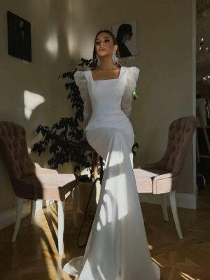 SoDigne Classic Satin Wedding Dresses Mermaid Puff Sleeves Square Neck Bridal Gown With Button Wedding Party Dress 6 S88c68e956f264563a308a43cc5c79705r Cropped