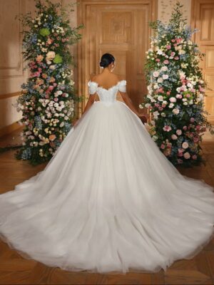 Alternative view of LORIE Vintage Glitter Lace Wedding Dress Ball V-Neck Applique Sparkly 3D Flower Bridal Gown Princess Ball Bride Dress Customized