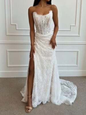 Alternative view of SoDigne Mermaid Lace Wedding Dresses Strapless Sleeveless Bridal Dress Customized Women Split Long Wedding Gown
