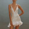 Customized Beach Mermaid Mini Wedding Dress Glitter Sexy V-Neck Spaghetti Straps Backless Pleat Sequined Short Bridal Gowns 2025 7 S8c39ab96d5fd4a27a50fc0b7025d7e2a7 Cropped
