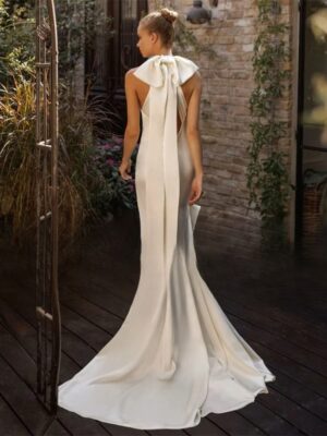 Alternative view of BIGDAY Halter Mermaid Wedding Dress Women Bow Open Back Sleeveless Tiered Sweep Train Bridal Gown Vestido De Noiva Customized