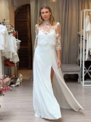 Alternative view of SoDigne Mermaid Satin Wedding Dresses Sleeveless Bridal Dress with Lace Shawl Long Bride Gown vestidos de novia Customized