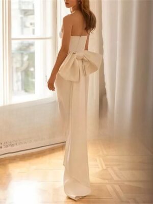 Alternative view of Elegant Short Mermaid Wedding Dress Strapless Satin Bow Sleeveless Simple Lace-up Bridal Gown Vestidos De Noiva Customized