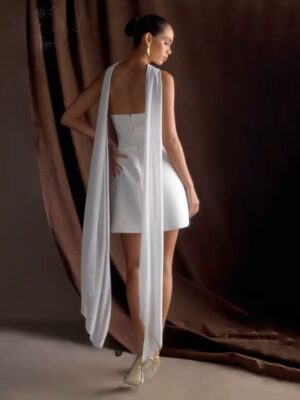 Alternative view of Classic Mini Wedding Dress For Women Sexy Deep V-Neck Pleat Bow Sleeveless Gown Backless with Zipper Short Dress Customized 2025