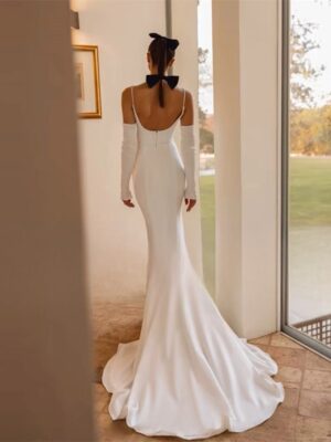 Alternative view of BIGDAY Modern Mermaid Wedding Dress Women Spaghetti Straps Open Back Pleat Boat-Neck Bridal Gown Vestido De Noiva Customized