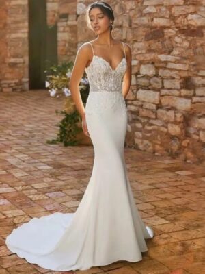 BIGDAY Mermaid Wedding Dress Women 2025 Open Back Lace V-Neck Spaghetti Straps Bridal Gowns Train Vestidos De Novia Customized