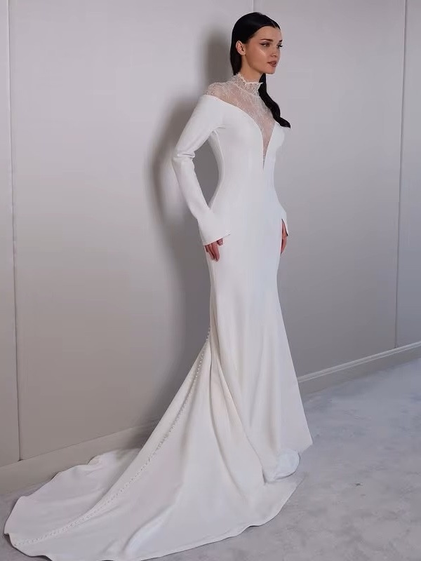 SoDigne Mermaid Lace/Satin Bride Dresses High Neck Full Sleeves Wedding Dress Long Bridal Gowns vestidos de novia Customized 2 SoDigne Mermaid Lace/Satin Bride Dresses High Neck Full Sleeves Wedding Dress Long Bridal Gowns vestidos de novia Customized - Bild 2