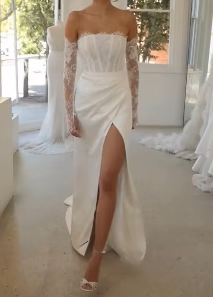 SoDigne Mermaid Boho Wedding Dresses Strapless Satin/Lace Bridal Dress Split Long Beach Wedding Gown Robe De Mairee Customized 2 SoDigne Mermaid Boho Wedding Dresses Strapless Satin/Lace Bridal Dress Split Long Beach Wedding Gown Robe De Mairee Customized - Bild 2