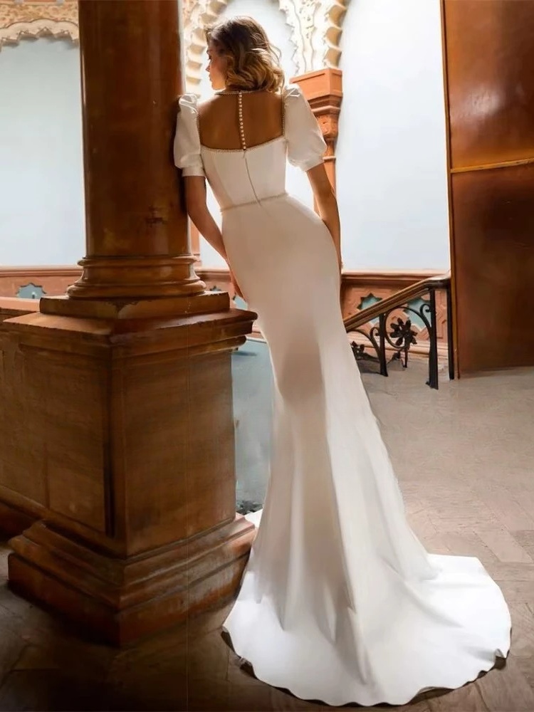Classic Mermaid Wedding Dress Women Short Puff Sleeve Square Collar Illusion Back Bridal Gown Train Vestidos De Noiva Customized 2 Classic Mermaid Wedding Dress Women Short Puff Sleeve Square Collar Illusion Back Bridal Gown Train Vestidos De Noiva Customized - Bild 2