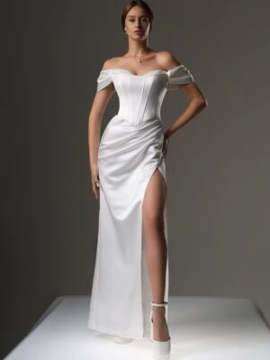SoDigne Mermaid Wedding Dresses Sleeveless Satin Off Shoulder Bridal Dress Split Long Wedding Gown Robe De Mairee ﻿Customized