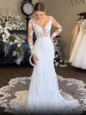 SoDigne Mermaid Boho Wedding Dresses V-neck Full Sleeves Tulle Appliques Bridal Dress Wedding Gown Robe De Mairee Customized 5 Sa0886d294f4544b5a407af17c62294c0U Cropped