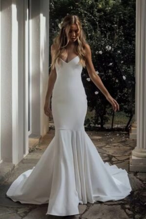 SoDigne Simple Mermaid Wedding Dresses V-neck Sleeveless Satin Elegant Bridal Dress Long Backless Bride Gown vestidos de novia
