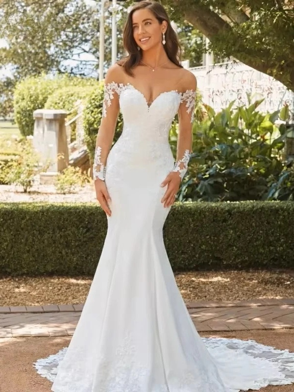 Elegant Sweetheart Mermaid Wedding Dress 2025 White Long Sleeve Open Back Lace Bridal Gown Train Vestido De Novia Customized 1 Elegant Sweetheart Mermaid Wedding Dress 2025 White Long Sleeve Open Back Lace Bridal Gown Train Vestido De Novia Customized