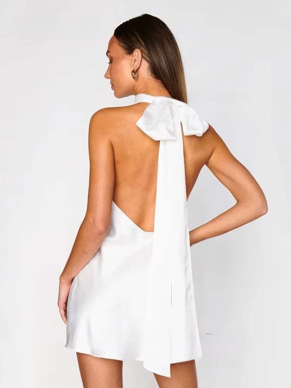 Simple Satin White Sheath Mini Wedding Dress 2025 Sexy Sleeveless High Neck Pleat Bow Elegant Backless Short Gowns Customized 2 Simple Satin White Sheath Mini Wedding Dress 2025 Sexy Sleeveless High Neck Pleat Bow Elegant Backless Short Gowns Customized - Bild 2