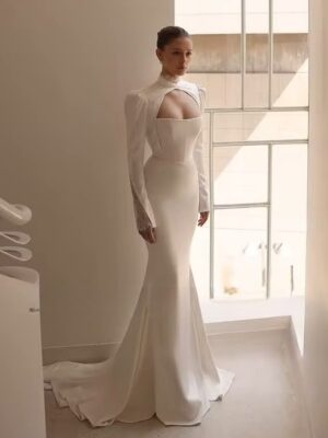 SoDigne Mermaid Simple Wedding Dresses Full Sleeves Satin/Lace Bridal Dress Long Beach Wedding Gown Robe De Mairee ﻿Customized