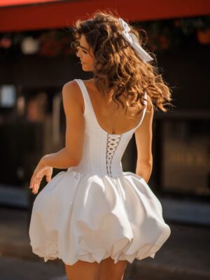 Alternative view of SoDigne A-line Satin Short Bride Dresses Square Collar Sleeveless Wedding Dress Mini Bridal Gown Robe De Mairee Customized