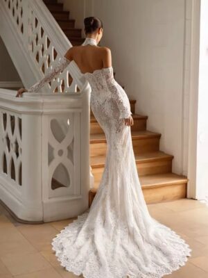 Alternative view of LORIE Vintage Lace Mermaid Wedding Dress Sexy Off Shoulder Long Sleeve Bridal PartryGown Backless Princess Bride Gown Customized