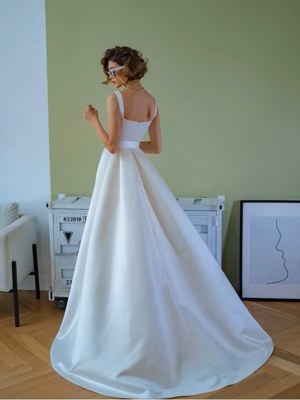 SoDigne A-line Simple Wedding Dresses Square Collar Satin Sleeveless Bridal Dress 2024 Long Bride Gown vestidos de novia 2 SoDigne A-line Simple Wedding Dresses Square Collar Satin Sleeveless Bridal Dress 2024 Long Bride Gown vestidos de novia - Bild 2