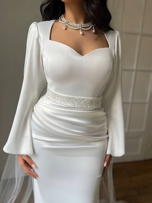 SoDigne Mermaid Satin Wedding Dresses Full Sleeves Sweetheart Elegant Bridal Dress Wedding Gown Bow Robe De Mairee Customized 2 SoDigne Mermaid Satin Wedding Dresses Full Sleeves Sweetheart Elegant Bridal Dress Wedding Gown Bow Robe De Mairee Customized - Bild 2
