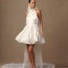 Simple Ivory Satin Mini Wedding Dress Sleeveless Pleat Halter Ball Gown Sexy Backless with Lace Up Short Bride Dress Customized 9 Sb311b1f509ab4f6cb1aa793d745e00bdm Cropped