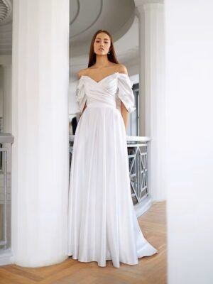SoDigne A-line Off Shoulder Wedding Dresses V-neck Sleeveless Satin Bridal Dress Long Elegant Bridal Gown 2025 Customized 6 Sb35d209fd4d844b692760d2e69dd4fbbJ Cropped