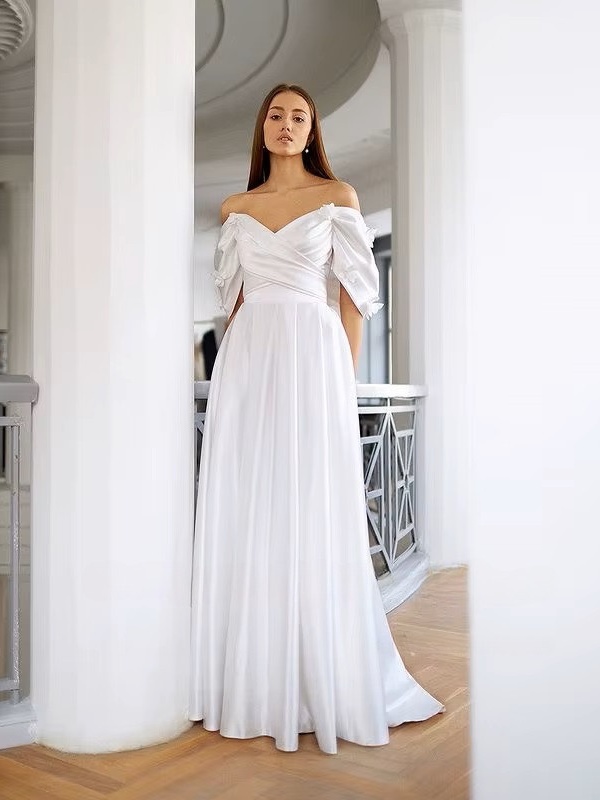 SoDigne A-line Off Shoulder Wedding Dresses V-neck Sleeveless Satin Bridal Dress Long Elegant Bridal Gown 2025 Customized 3 SoDigne A-line Off Shoulder Wedding Dresses V-neck Sleeveless Satin Bridal Dress Long Elegant Bridal Gown 2025 Customized - Bild 3