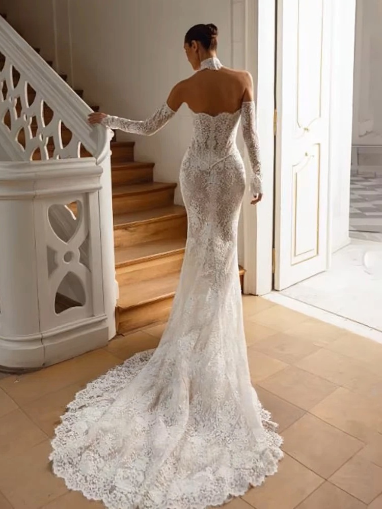 LORIE Vintage Lace Mermaid Wedding Dress Sexy Off Shoulder Long Sleeve Bridal PartryGown Backless Princess Bride Gown Customized 3 LORIE Vintage Lace Mermaid Wedding Dress Sexy Off Shoulder Long Sleeve Bridal PartryGown Backless Princess Bride Gown Customized - Bild 3