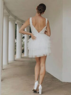 Alternative view of SoDigne Short Tulle Wedding Dresses V-neck Sleeveless Appliques Tiered Bridal Dress 2025 Mini A-line Customized Bride Gown
