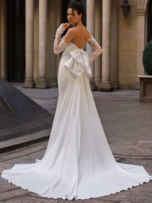Alternative view of BIGDAY Modern Mermaid Wedding Dress Women Long Lace Sleeves Bow Strapless Open Back Bridal Gown Vestidos De Noiva Customized