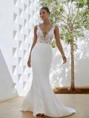 SoDigne Mermaid Wedding Dresses Satin Lace Appliques V-neck Sleeveless Bridal Dress 2024 Bride Gown Long vestidos de novia