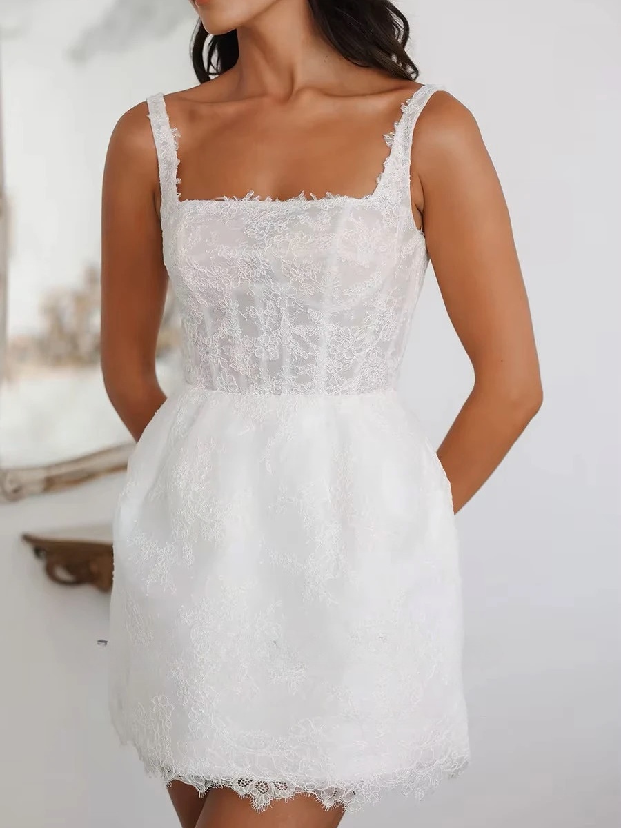 SoDigne Short Mermaid Lace Wedding Dresses Square Collar Sleeveless Bridal Dress Mini 2025 Customized Wedding Gown 3 SoDigne Short Mermaid Lace Wedding Dresses Square Collar Sleeveless Bridal Dress Mini 2025 Customized Wedding Gown - Bild 3